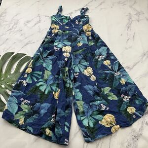 Farm Rio Womens Jumpsuit Size PP Petite Blue Tropical Floral Wide Leg Bananas